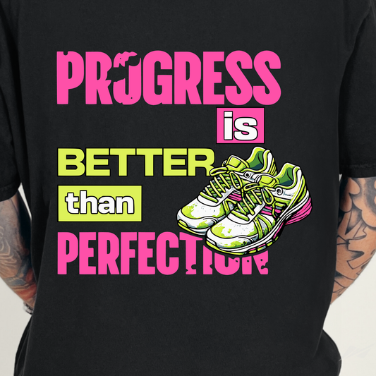 Progress Over Perfection | Runner Motivation Tee | Gym Workout Shirt | Vintage Graphic | Fitness Gift