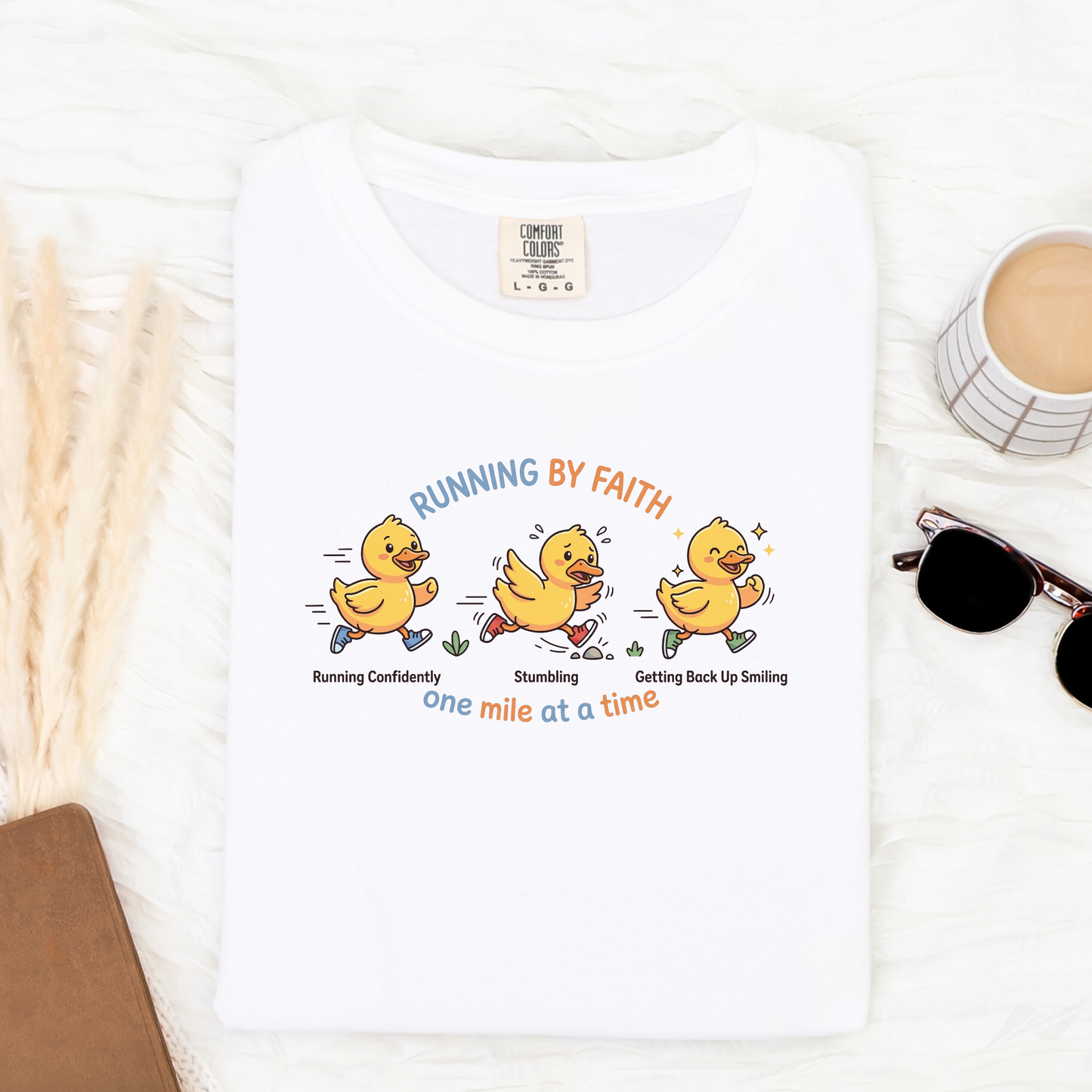Running By Faith Tee | Cute Duck Runner Gift | Christian Marathon Shirt | Motivational Fitness Apparel