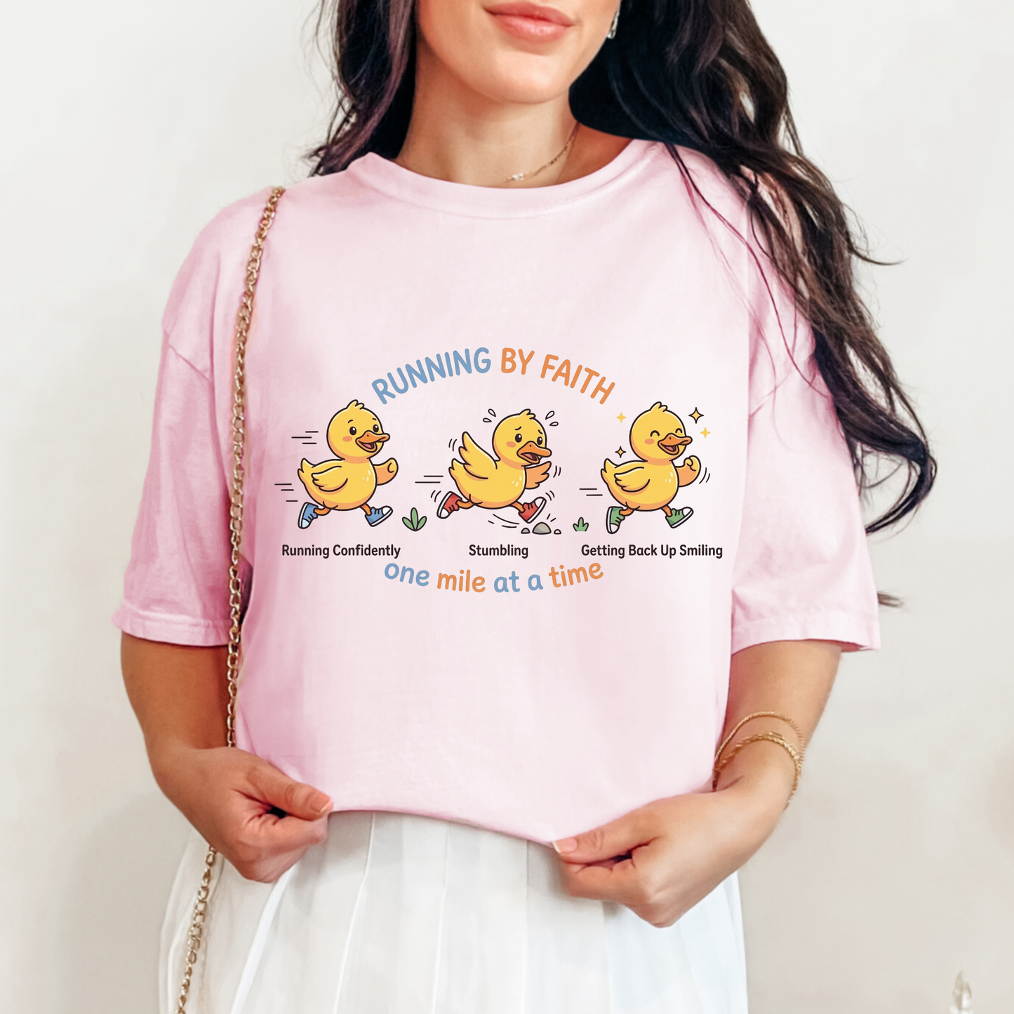 Running By Faith Tee | Cute Duck Runner Gift | Christian Marathon Shirt | Motivational Fitness Apparel