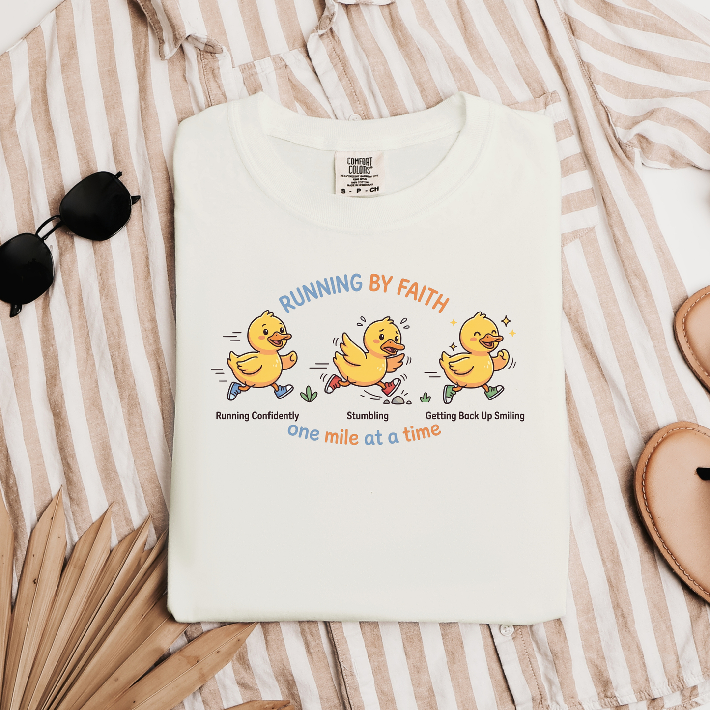 Running By Faith Tee | Cute Duck Runner Gift | Christian Marathon Shirt | Motivational Fitness Apparel
