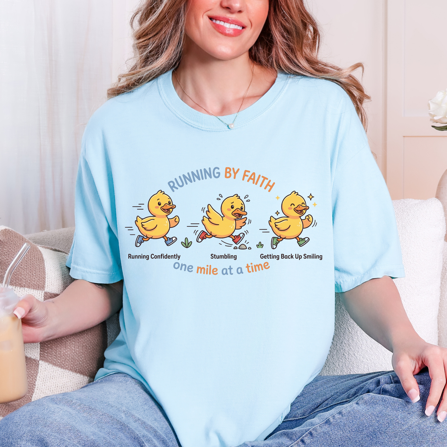 Running By Faith Tee | Cute Duck Runner Gift | Christian Marathon Shirt | Motivational Fitness Apparel