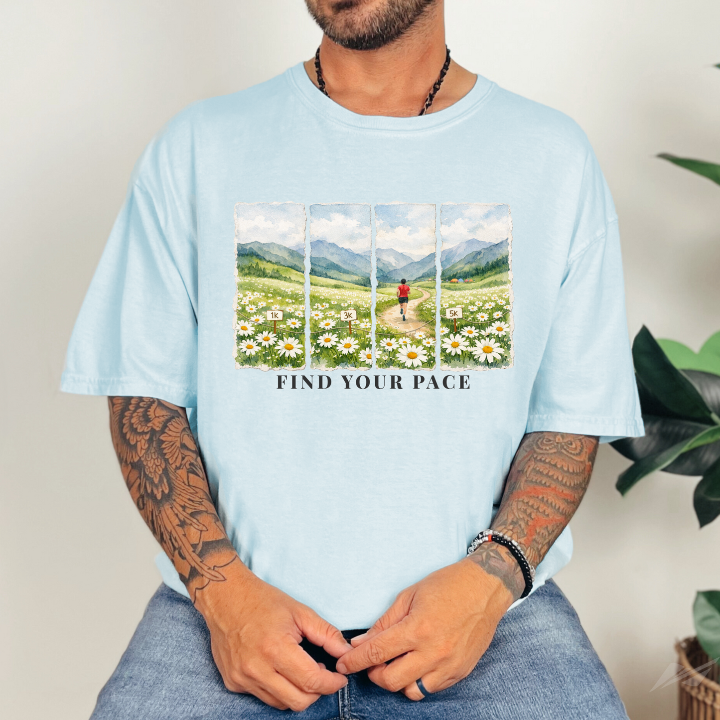 Find Your Pace | Watercolor Landscape Running Shirt | Trail Runner Tee | Nature-Inspired Gift