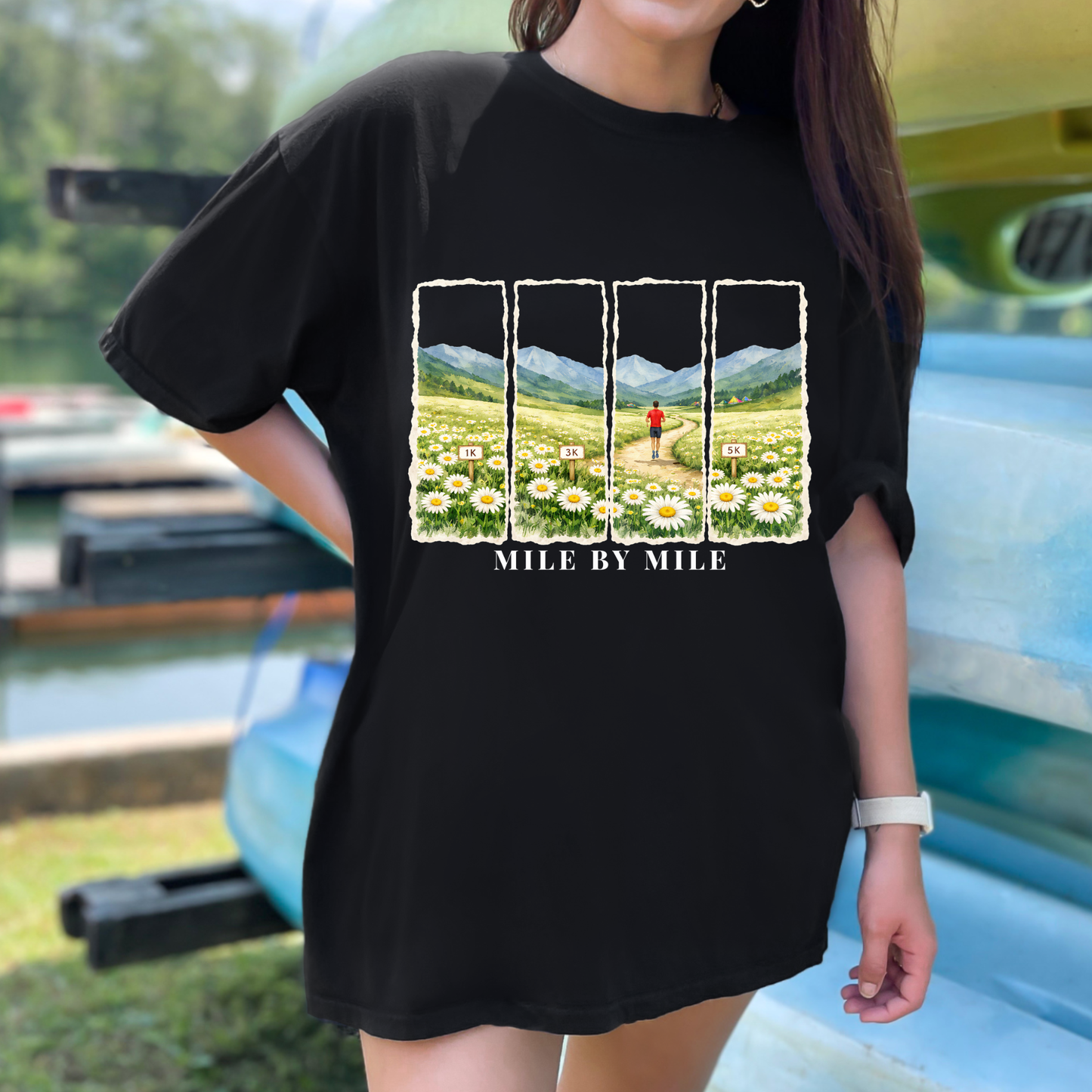 Mile By Mile | Marathon Training Running Shirt | Watercolor Mountain Tee | Trail Runner Gift
