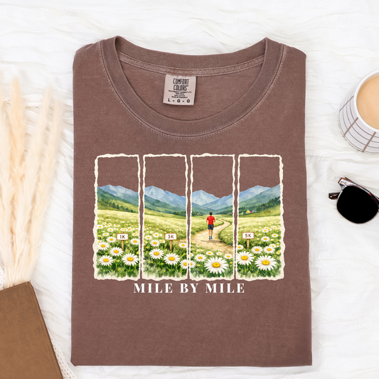 Mile By Mile | Marathon Training Running Shirt | Watercolor Mountain Tee | Trail Runner Gift
