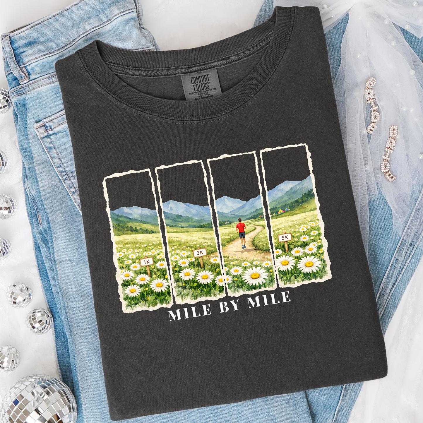Mile By Mile | Marathon Training Running Shirt | Watercolor Mountain Tee | Trail Runner Gift