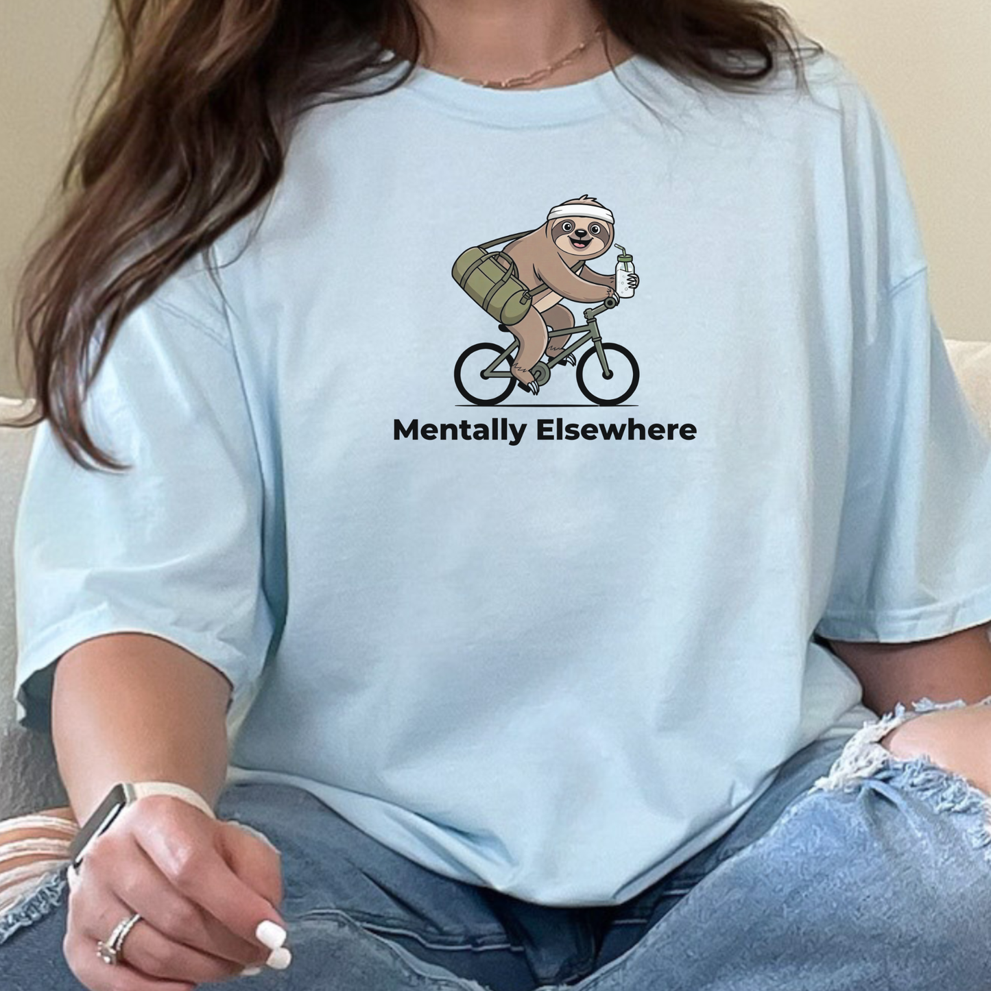 Mentally Elsewhere | Funny Sloth Graphic Tee | Mental Health Shirt | Introvert Gift | Cozy Aesthetic Tee