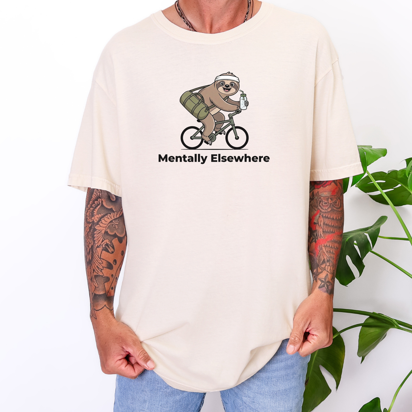 Mentally Elsewhere | Funny Sloth Graphic Tee | Mental Health Shirt | Introvert Gift | Cozy Aesthetic Tee