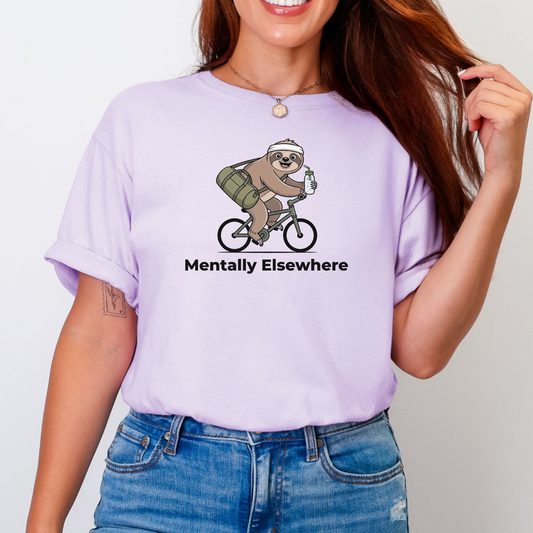 Mentally Elsewhere | Funny Sloth Graphic Tee | Mental Health Shirt | Introvert Gift | Cozy Aesthetic Tee