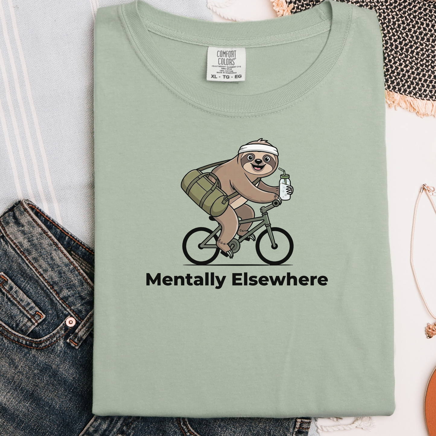Mentally Elsewhere | Funny Sloth Graphic Tee | Mental Health Shirt | Introvert Gift | Cozy Aesthetic Tee