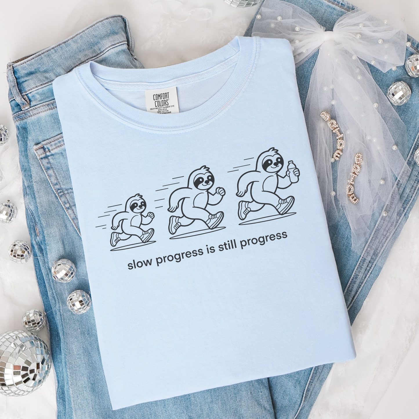 Slow Progress Is Still Progress | Sloth Running Shirt | Motivational Fitness Tee | Positive Mindset Gift