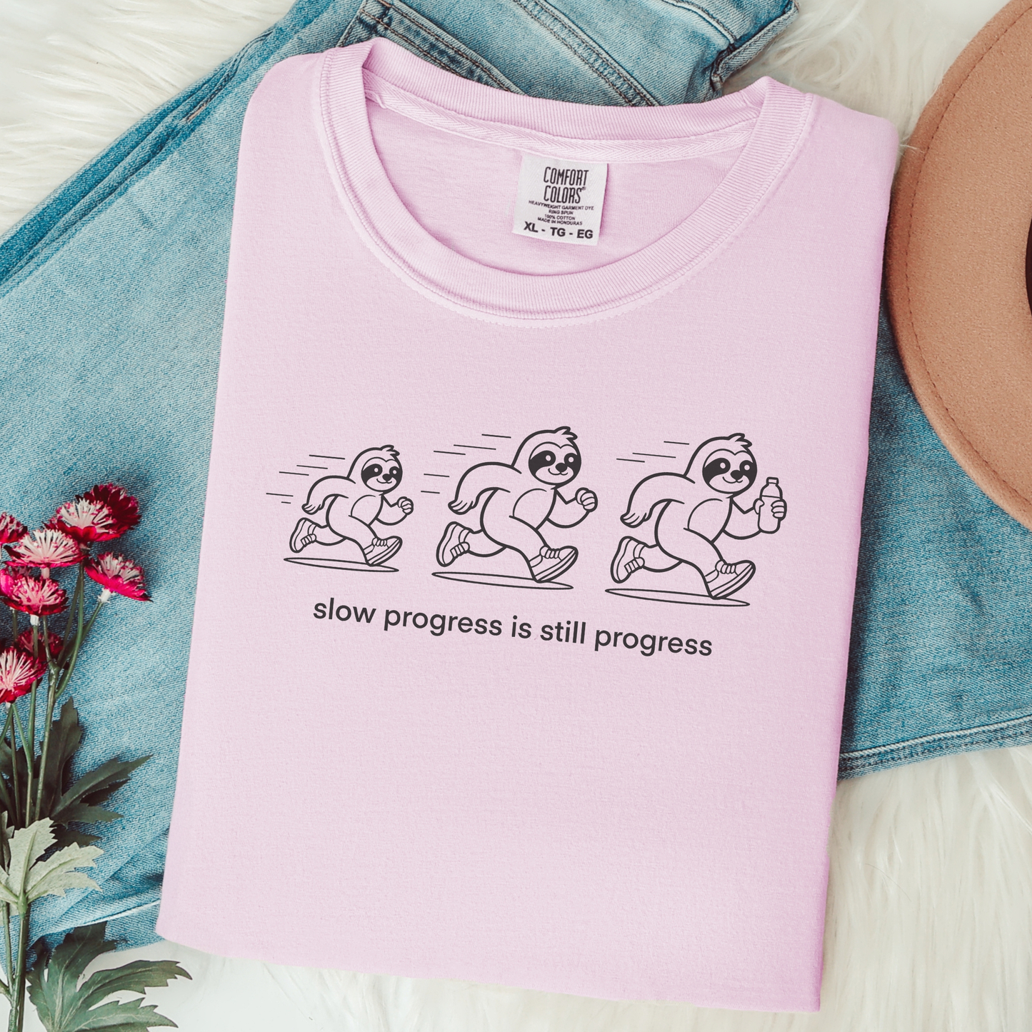 Slow Progress Is Still Progress | Sloth Running Shirt | Motivational Fitness Tee | Positive Mindset Gift